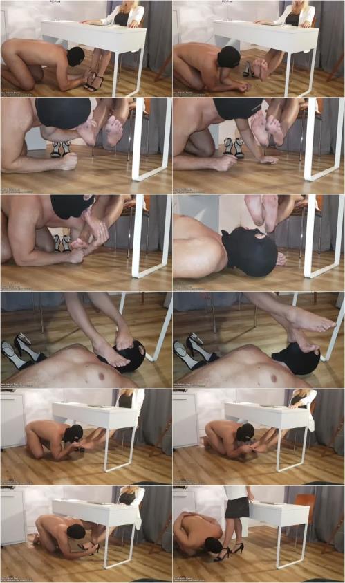 Sexy sadistic sophie - boss makes her foot slave worship and clean her black dirty feet - hd