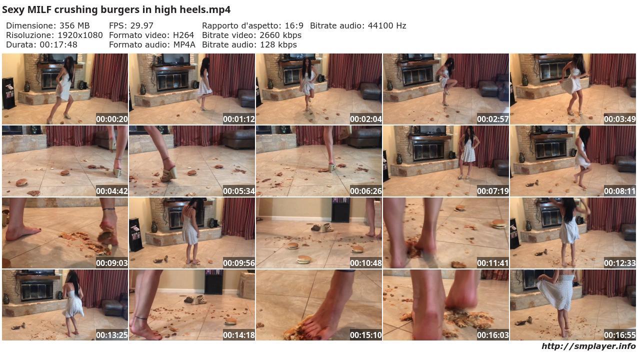 Sexy milf crushing burgers in high heels