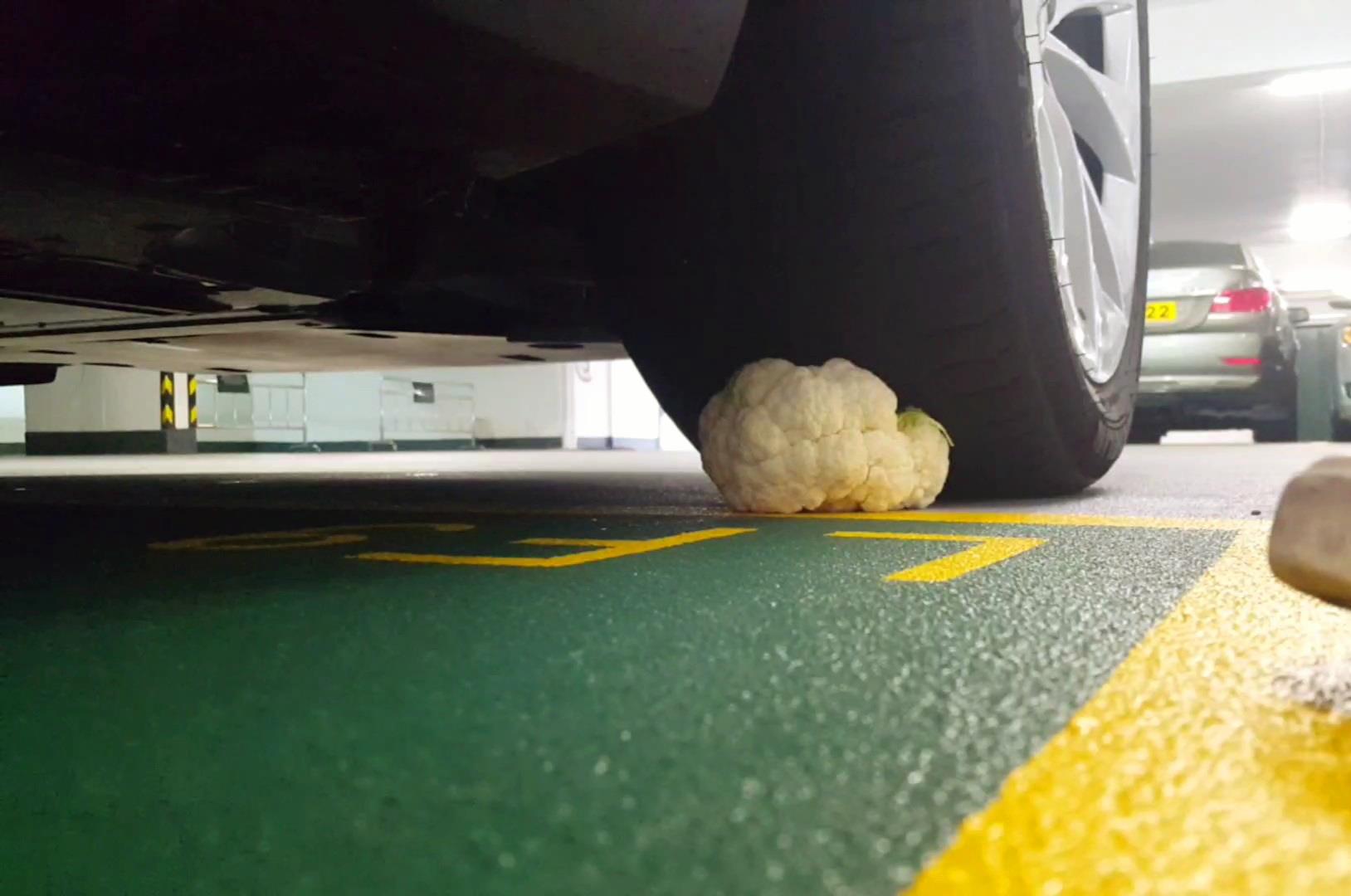 Cauliflower under her tire