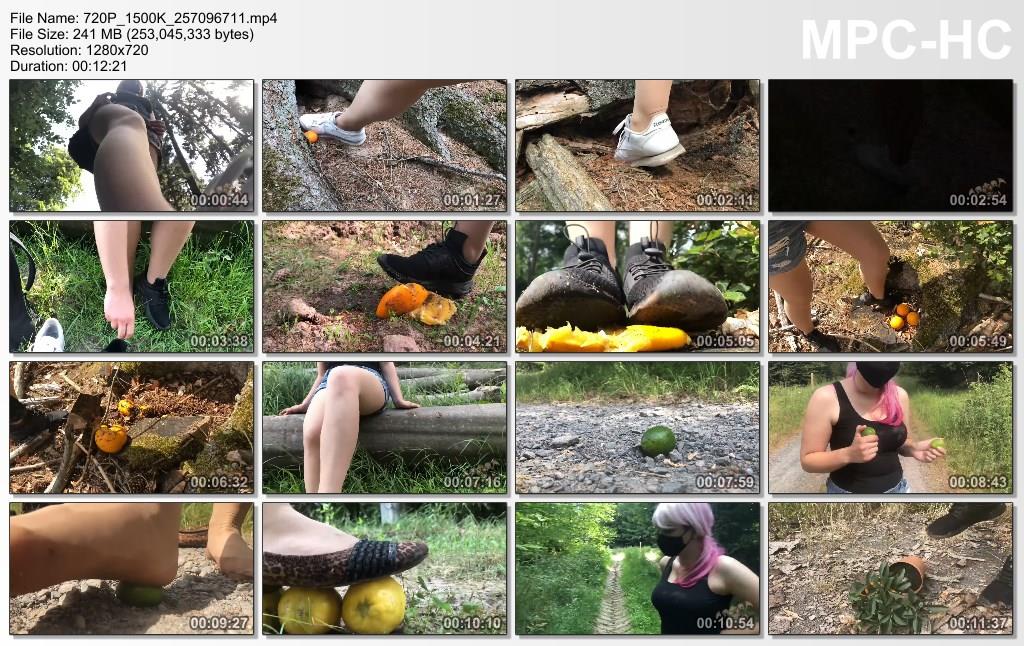 Various shoes crush oranges by lady kati